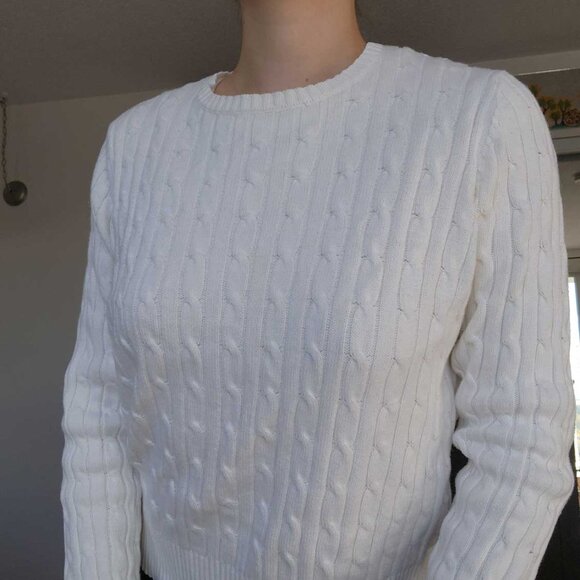 Vintage 90s classic basic white crewneck cable knit sweater from St Johns Bay - Picture 5 of 12